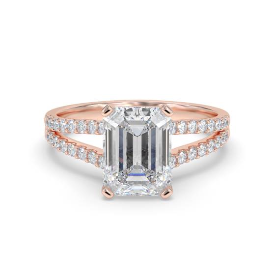 Emerald Diamond Split Shoulder Engagement Ring
