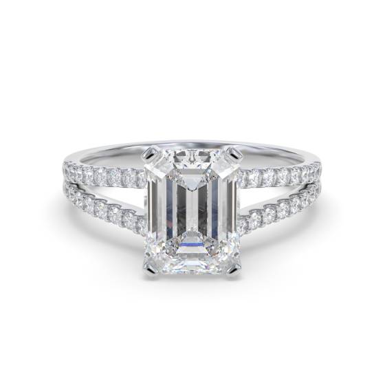 Emerald Diamond Split Shoulder Engagement Ring
