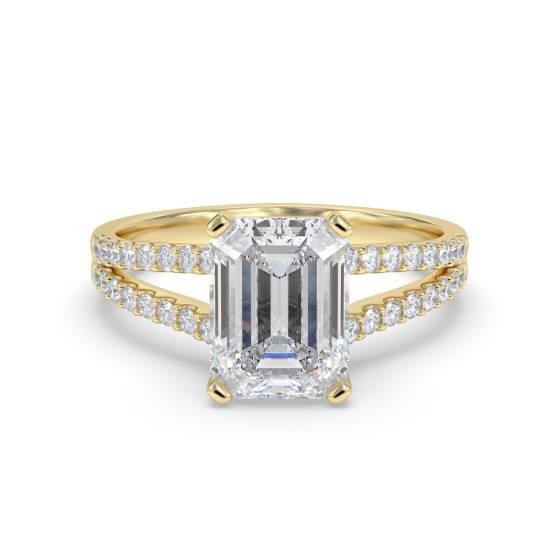 Emerald Diamond Split Shoulder Engagement Ring