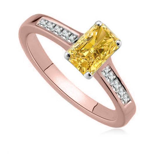 Fancy Yellow Radiant Diamond Shoulder Set Ring
