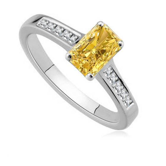 Fancy Yellow Radiant Diamond Shoulder Set Ring
