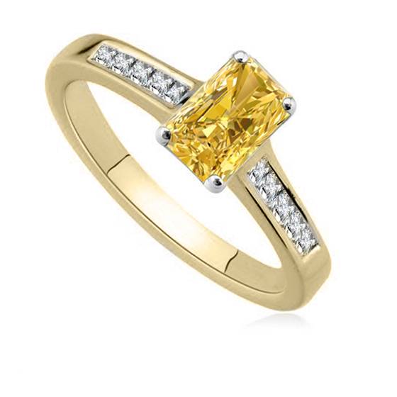 Fancy Yellow Radiant Diamond Shoulder Set Ring
