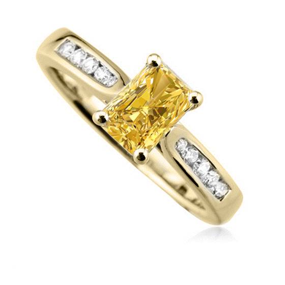 Fancy Yellow Radiant Diamond Halo Shoulder Set Ring