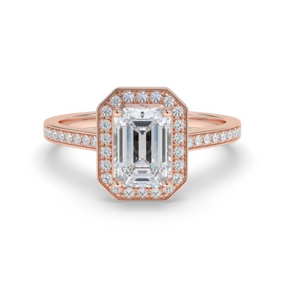 Emerald Diamond Single Halo Shoulder Set Ring