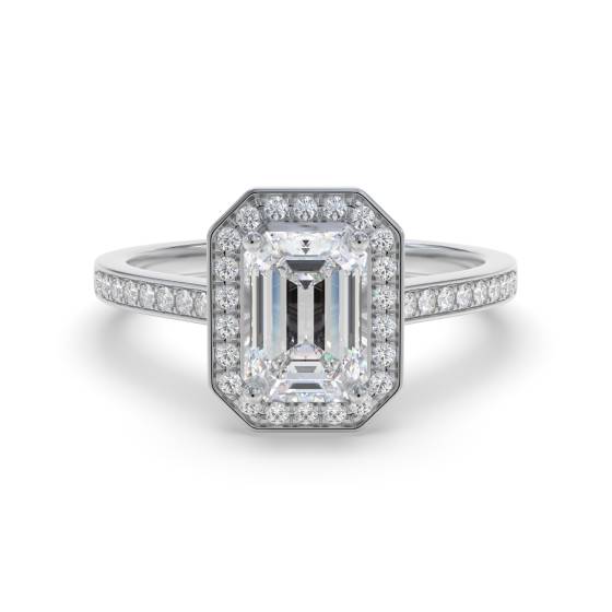 Emerald Diamond Single Halo Shoulder Set Ring