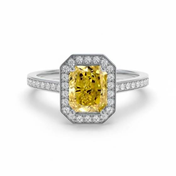 Fancy Yellow Radiant Diamond Halo Shoulder Set Ring