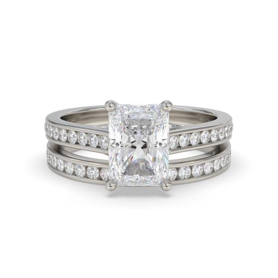 Radiant Diamond Shoulder Set Ring With Matching Band
