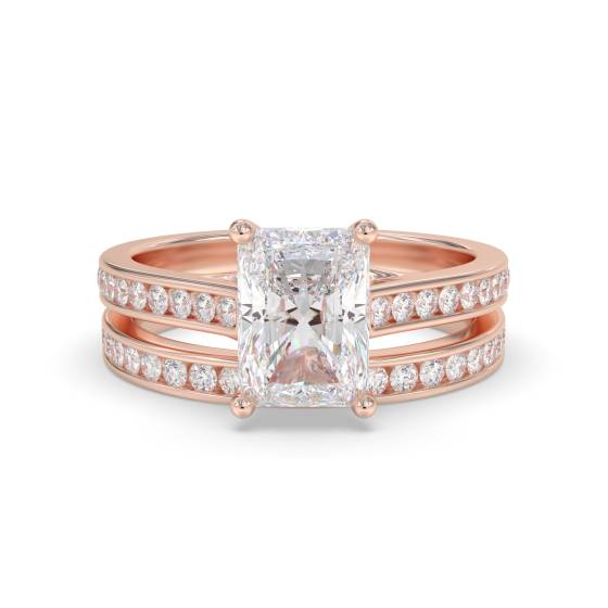 Radiant Diamond Shoulder Set Ring With Matching Band
