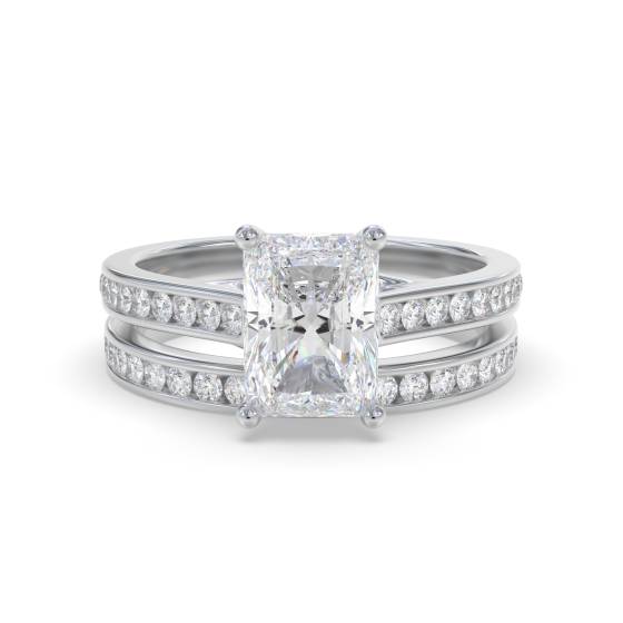 Radiant Diamond Shoulder Set Ring With Matching Band