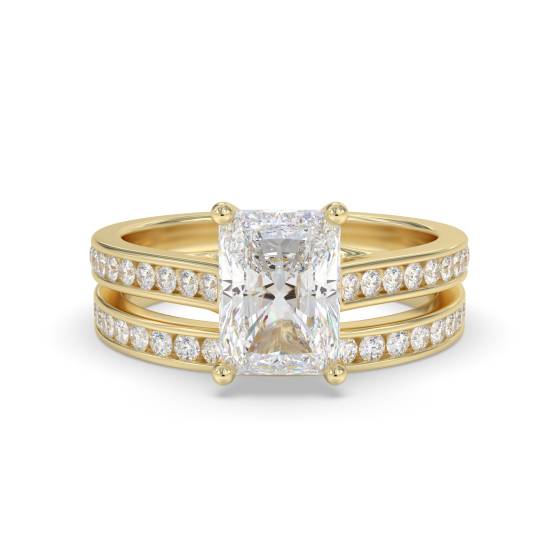 Radiant Diamond Shoulder Set Ring With Matching Band