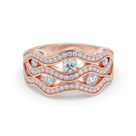 Multi Row Wave Round Diamond Dress Ring