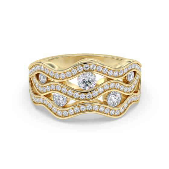 Multi Row Wave Round Diamond Dress Ring