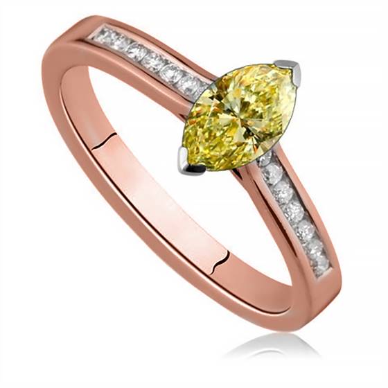 Fancy Yellow Marquise Diamond Single Halo Shoulder Set Ring
