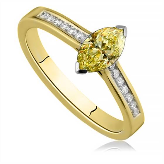 Fancy Yellow Marquise Diamond Single Halo Shoulder Set Ring