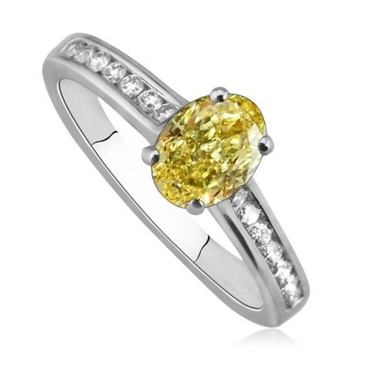 Fancy Yellow Oval Diamond Shoulder Set Ring