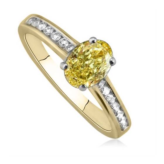 Fancy Yellow Oval Diamond Shoulder Set Ring