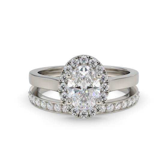Oval Halo Engagement Ring With Matching Wedding Band
