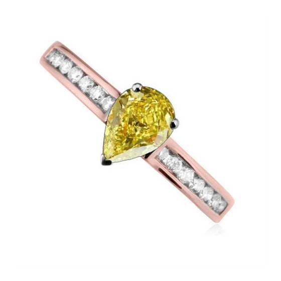 Fancy Yellow Pear Diamond Shoulder Set Ring