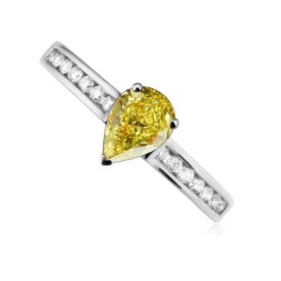 Fancy Yellow Pear Diamond Shoulder Set Ring