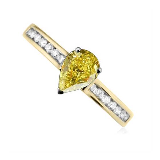 Fancy Yellow Pear Diamond Shoulder Set Ring
