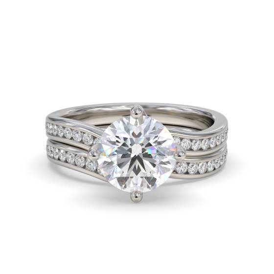 Round Diamond Shoulder Set Ring With Matching Band