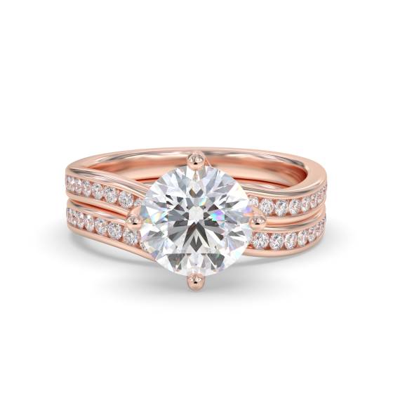 Round Diamond Shoulder Set Ring With Matching Band