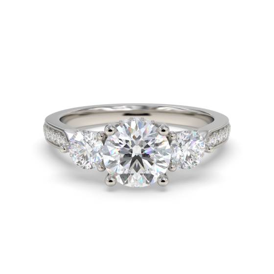 3 Stone Round Diamond Ring With Shoulder Diamonds
