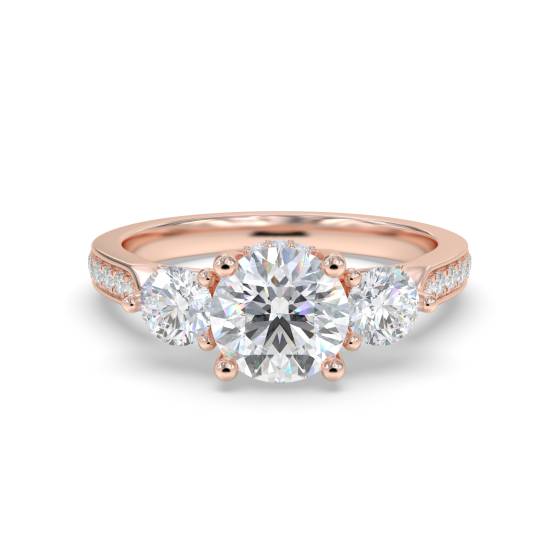 3 Stone Round Diamond Ring With Shoulder Diamonds