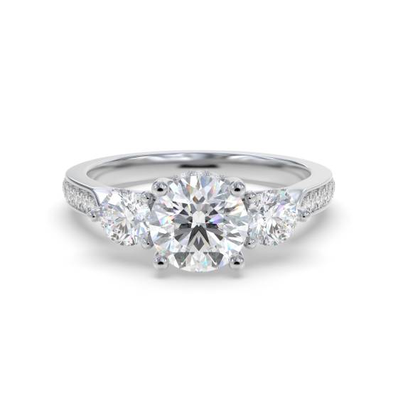 3 Stone Round Diamond Ring With Shoulder Diamonds