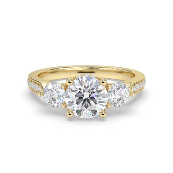 3 Stone Round Diamond Ring With Shoulder Diamonds