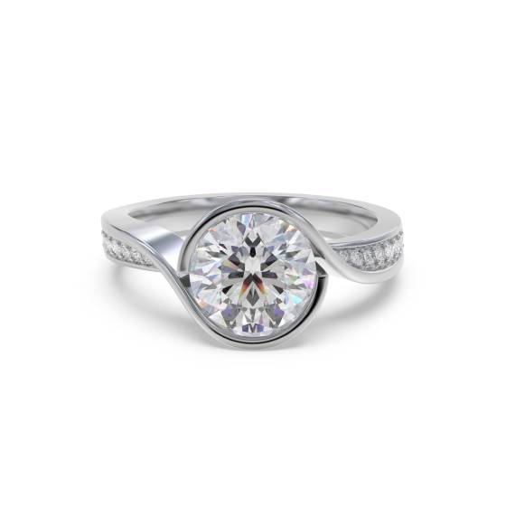 Round Diamond Bezel Set Shoulder Set Ring