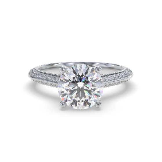 Knife Edge Round Shoulder Set Diamond Engagement Ring