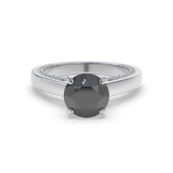 Round Black Diamond Shoulder Set Ring