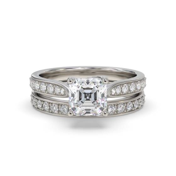 Asscher Diamond Shoulder Set Ring With Matching Band