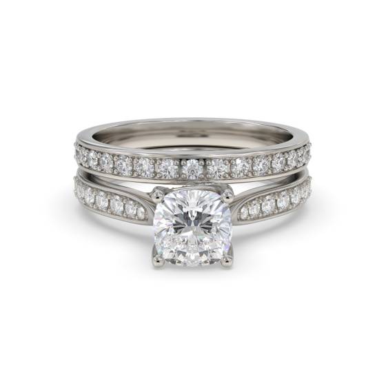 Cushion Diamond Shoulder Set Ring With Matching Band