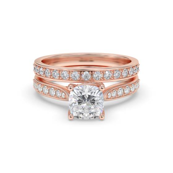 Cushion Diamond Shoulder Set Ring With Matching Band