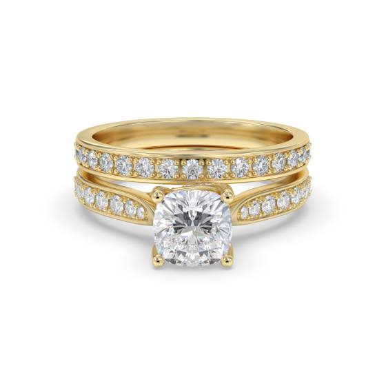 Cushion Diamond Shoulder Set Ring With Matching Band