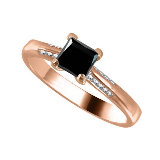 Princess Black Diamond Shoulder Set Ring