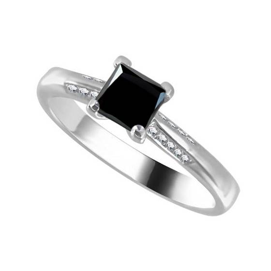 Princess Black Diamond Shoulder Set Ring