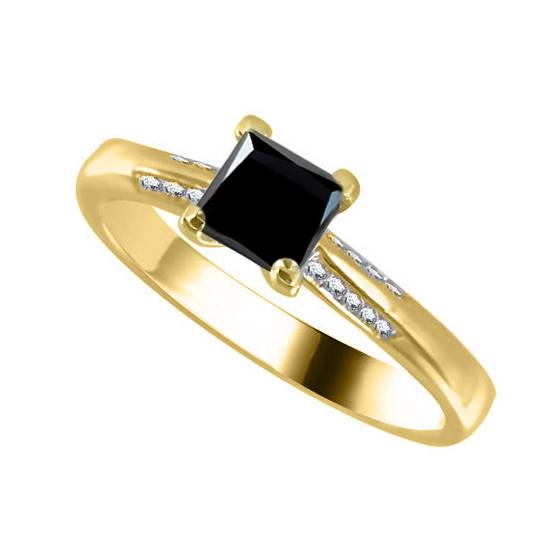 Princess Black Diamond Shoulder Set Ring
