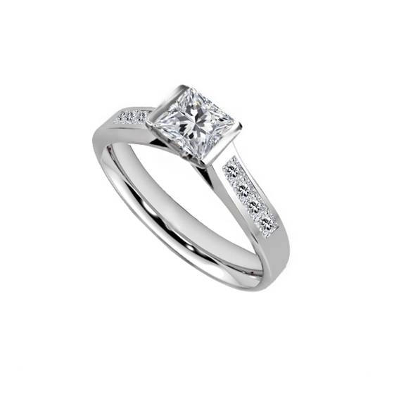 0.75ct SI1/G Princess Natural Diamond Bezel Set Shoulder Set Ring