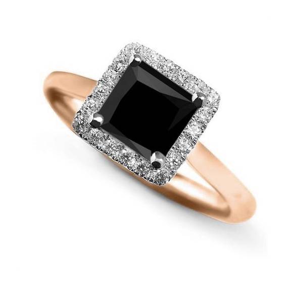 Princess Black Diamond Single Halo Ring