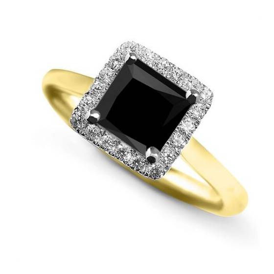 Princess Black Diamond Single Halo Ring