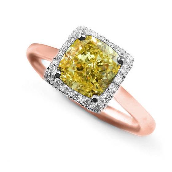 Fancy Yellow Cushion Diamond Cluster Ring