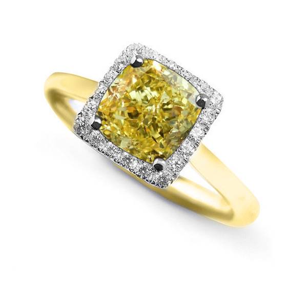 Fancy Yellow Cushion Diamond Cluster Ring