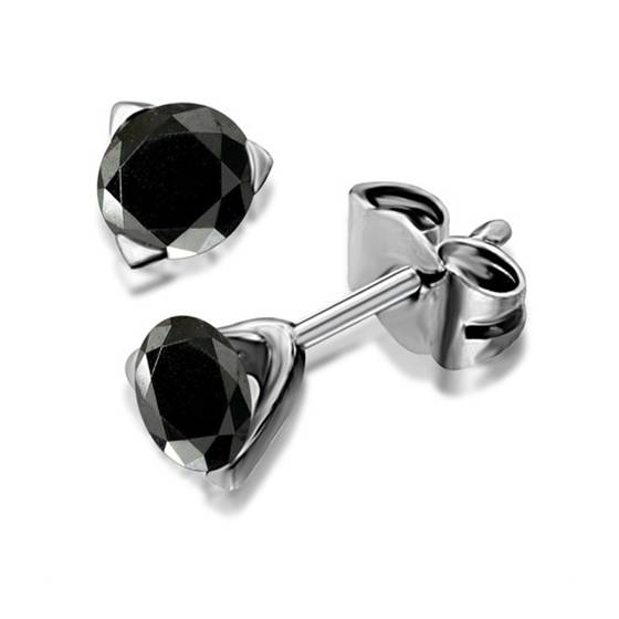 Round Black Diamond Earrings
