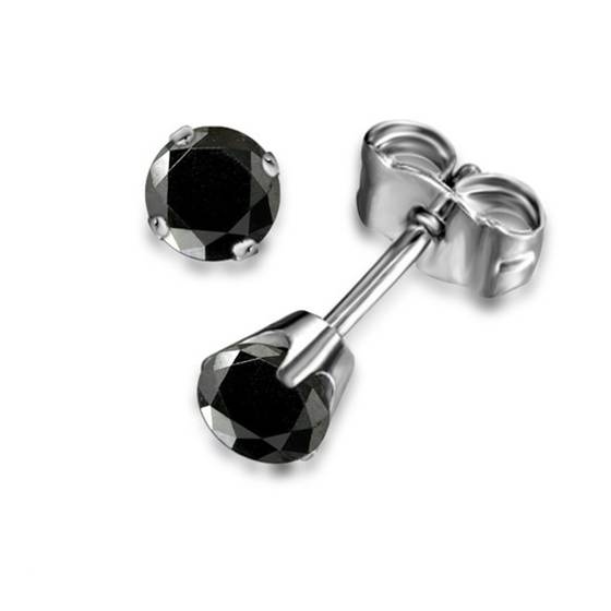 Round Black Diamond Earrings