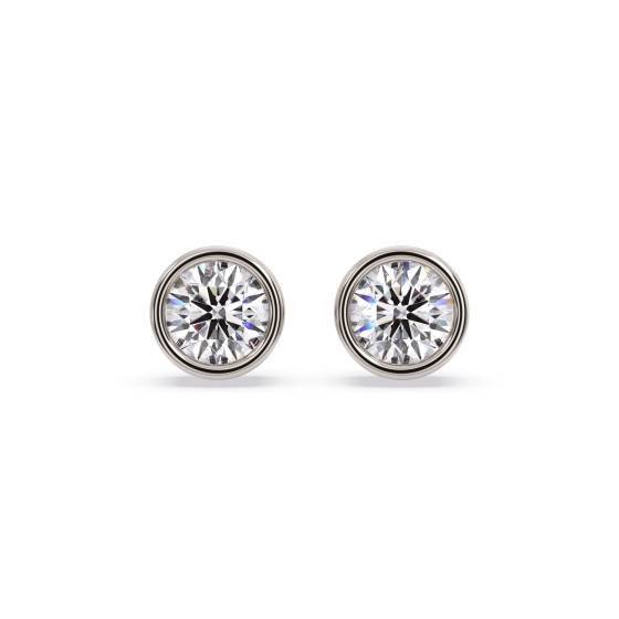 Solitaire Rub Over Diamond Bezel Set Stud Earrings