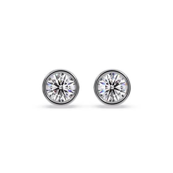 Solitaire Rub Over Diamond Bezel Set Stud Earrings