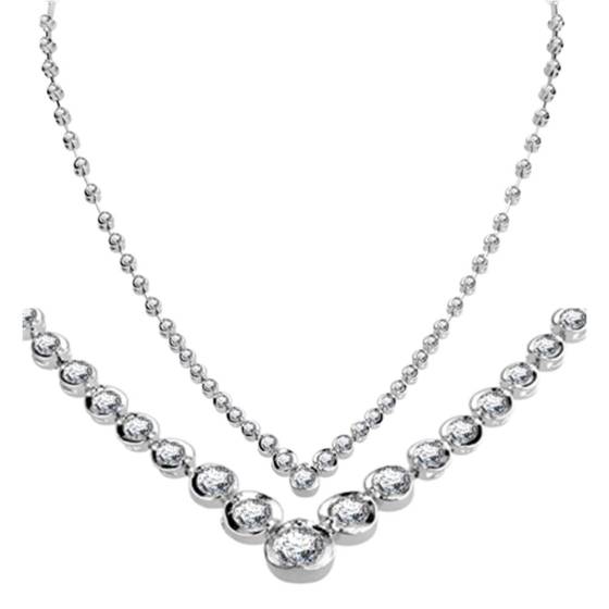 1.75ct VVS/E-F Elegant V Shaped Natural Round Diamond Necklace in 18k White Gold